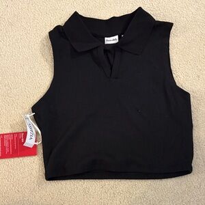 Sunday Best (Sun-deh) Black Sleeveless Polo Crop Top